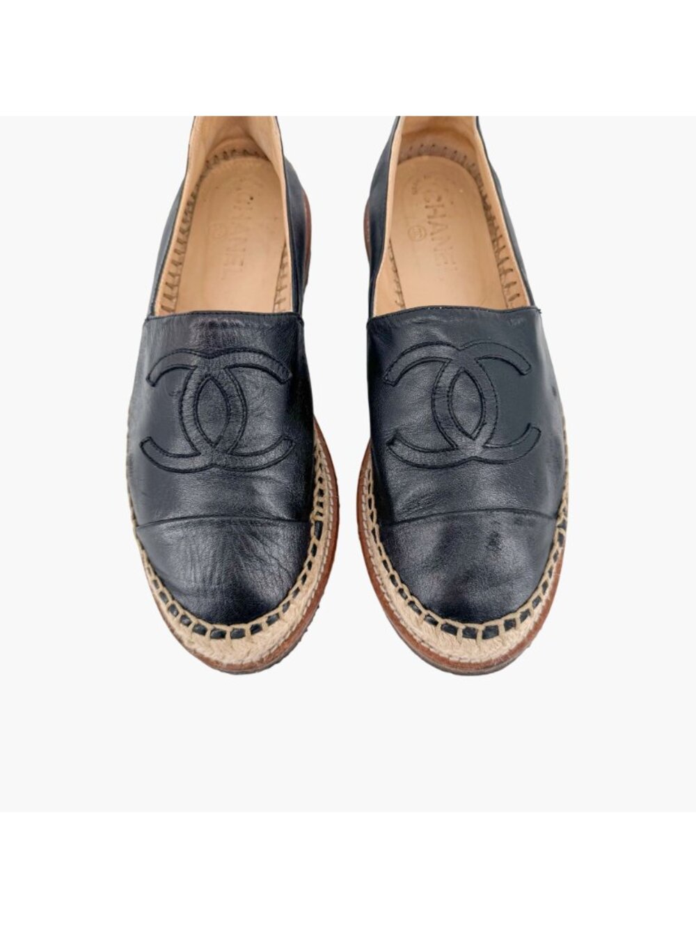 Chanel Black Leather CC Logo Espadrille Flats Size 39 US 8.5 Platform Shoes - Picture 3 of 14